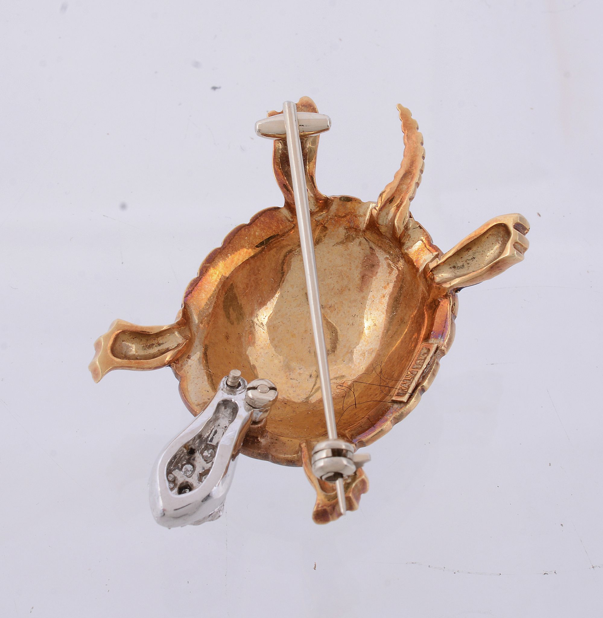 An enamel and diamond turtle brooch, the turtle An enamel and diamond turtle brooch, the turtle's - Image 2 of 2