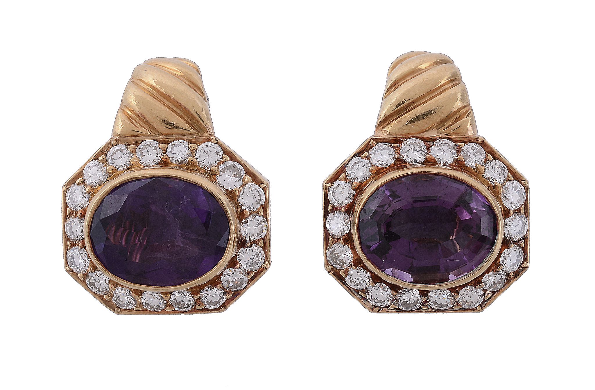 A pair of amethyst and diamond earrings by Bulgari A pair of amethyst and diamond earrings by
