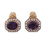 A pair of amethyst and diamond earrings by Bulgari A pair of amethyst and diamond earrings by