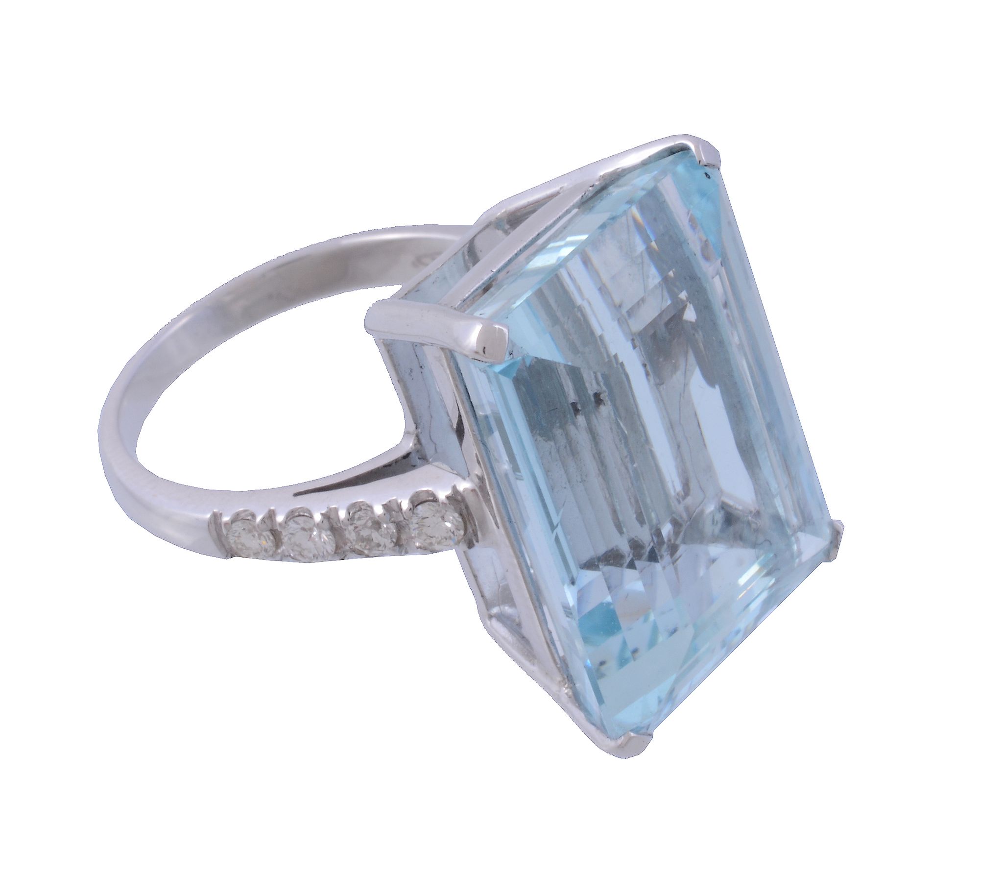 An aquamarine and diamond ring, the rectangular step cut aquamarine in a... An aquamarine and - Image 2 of 3