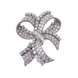 A diamond bow brooch, designed as a ribbon bow and set throughout with... A diamond bow brooch,