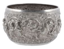 A Burmese silver thabeik bowl, unmarked, circa 1900 A Burmese silver thabeik bowl, unmarked, circa