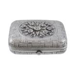 A Russian silver trompe l'oeil basket weave pocket box, maker's mark MI A Russian silver trompe l'