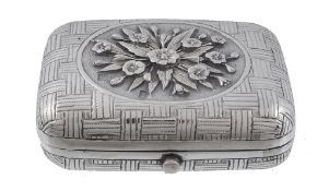 A Russian silver trompe l'oeil basket weave pocket box, maker's mark MI A Russian silver trompe l'