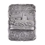 A Victorian silver shaped rectangular Êstle top' card case by Nathaniel Mills A Victorian silver