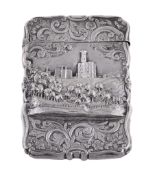 A Victorian silver shaped rectangular Êstle top' card case by Nathaniel Mills A Victorian silver