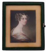 William Egley Portrait of a young woman wearing a mutlicoloured shawl 5.7cm x 4 William Egley (