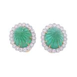 A pair of emerald and diamond cluster ear clips by David Webb A pair of emerald and diamond