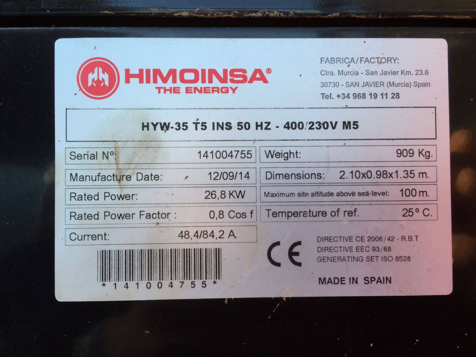 Himosa HYW-35 T5, 3 Phase Generator 755 Hours - Image 7 of 8