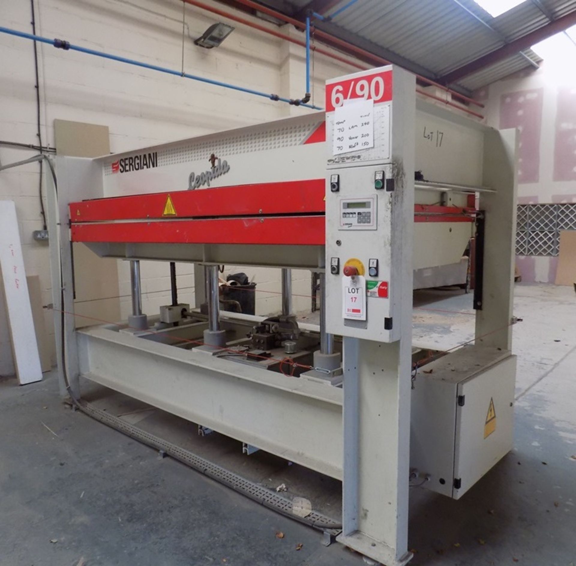 Sergiani GS 6/90 single daylight up stroke hydraulic laminating press, Serial no. ASG/009021 (2009), - Image 2 of 6