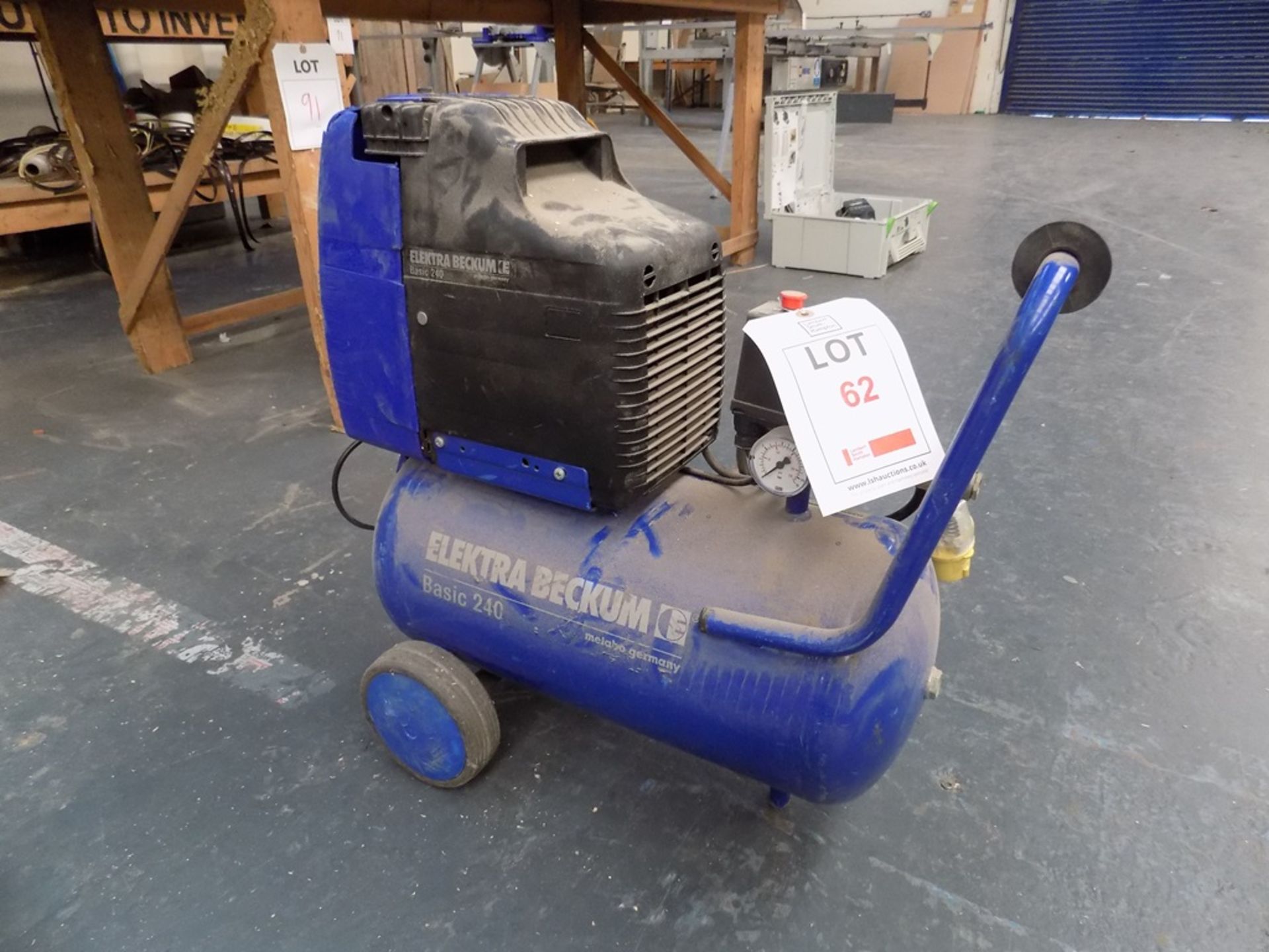 Electra Beckum basic 240 single cylinder, air cooled receiver mounted air compressor, 110v. (This