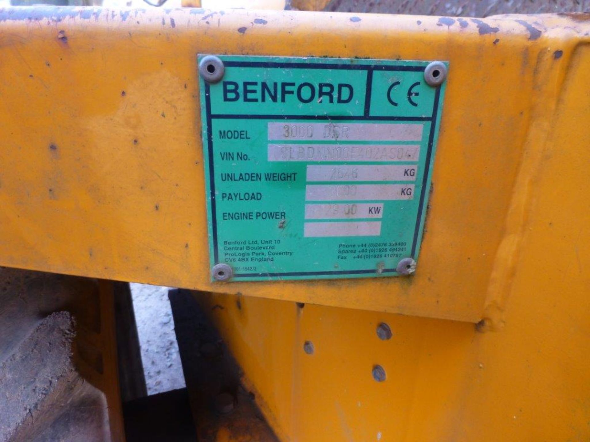 Benford 3000 DSR 3-tonne 4x4 articulated dumper (2004), indicated hours 912.4, weight 2646Kg, VIN - Image 5 of 5