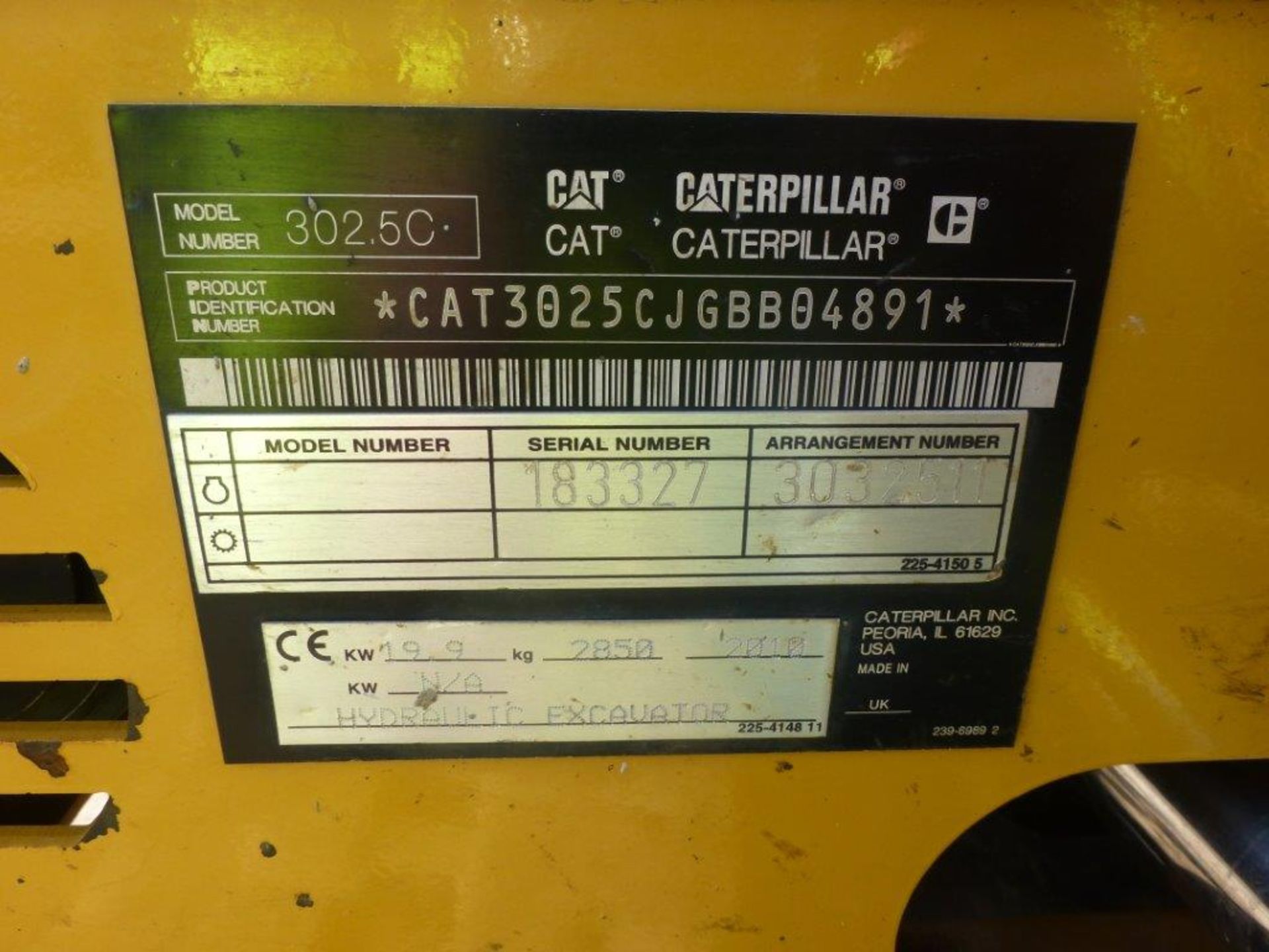 Caterpillar 302.5C rubber tracked mini excavator (2010), indicated hours 2666.0, PIN no. - Image 4 of 6