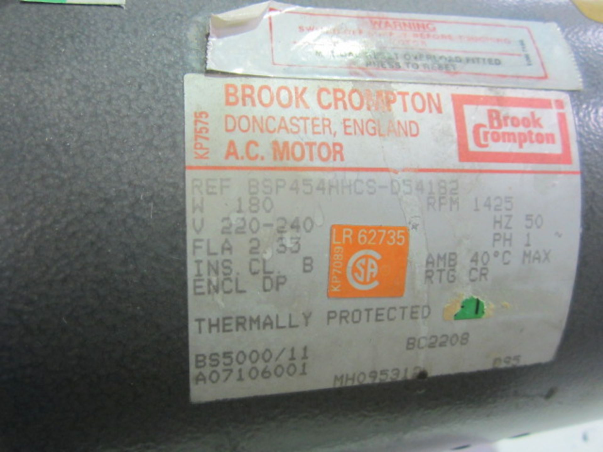Brook Crompton vacuum pump - (height 200mm x width 360mm x depth 140mm) - Image 2 of 2