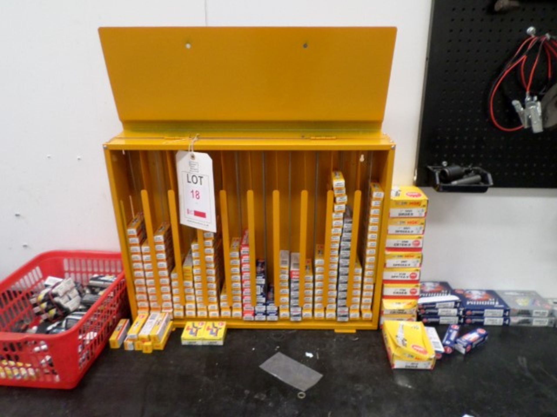 Stock of approx. 300 NGK spark plugs (Standard Iridium and laser platinum) with storage unit