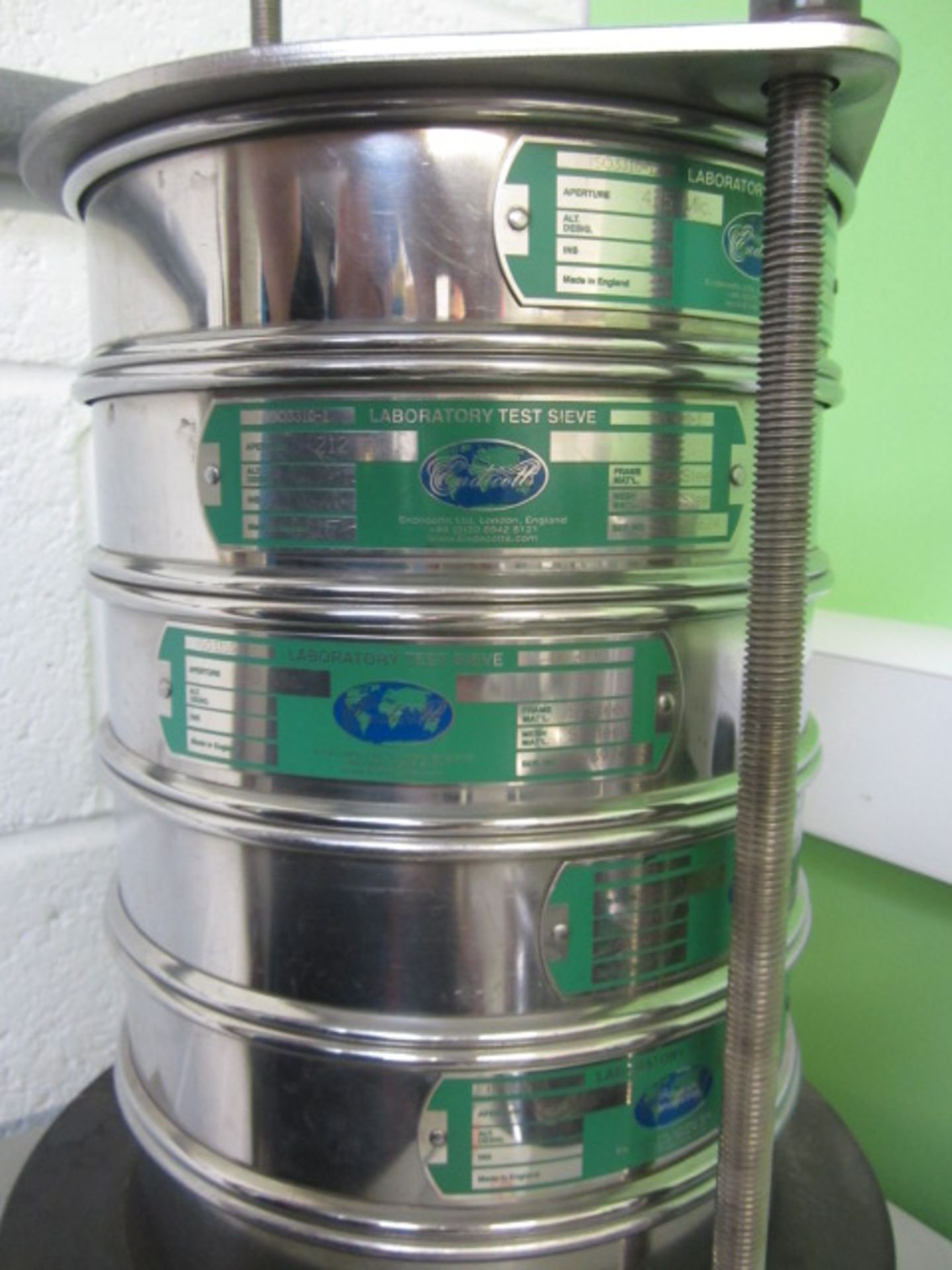 Retsch AS200 sieve shaker, serial number 12102502041 with 5 x stainless steel graded test sieves, - Image 4 of 4