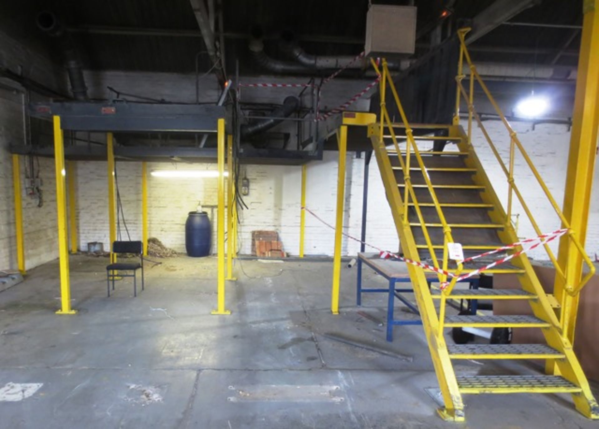 Steel framed three section mezzanine floor with 12 tread Access, Section 1 approx. 2360x2100mm,
