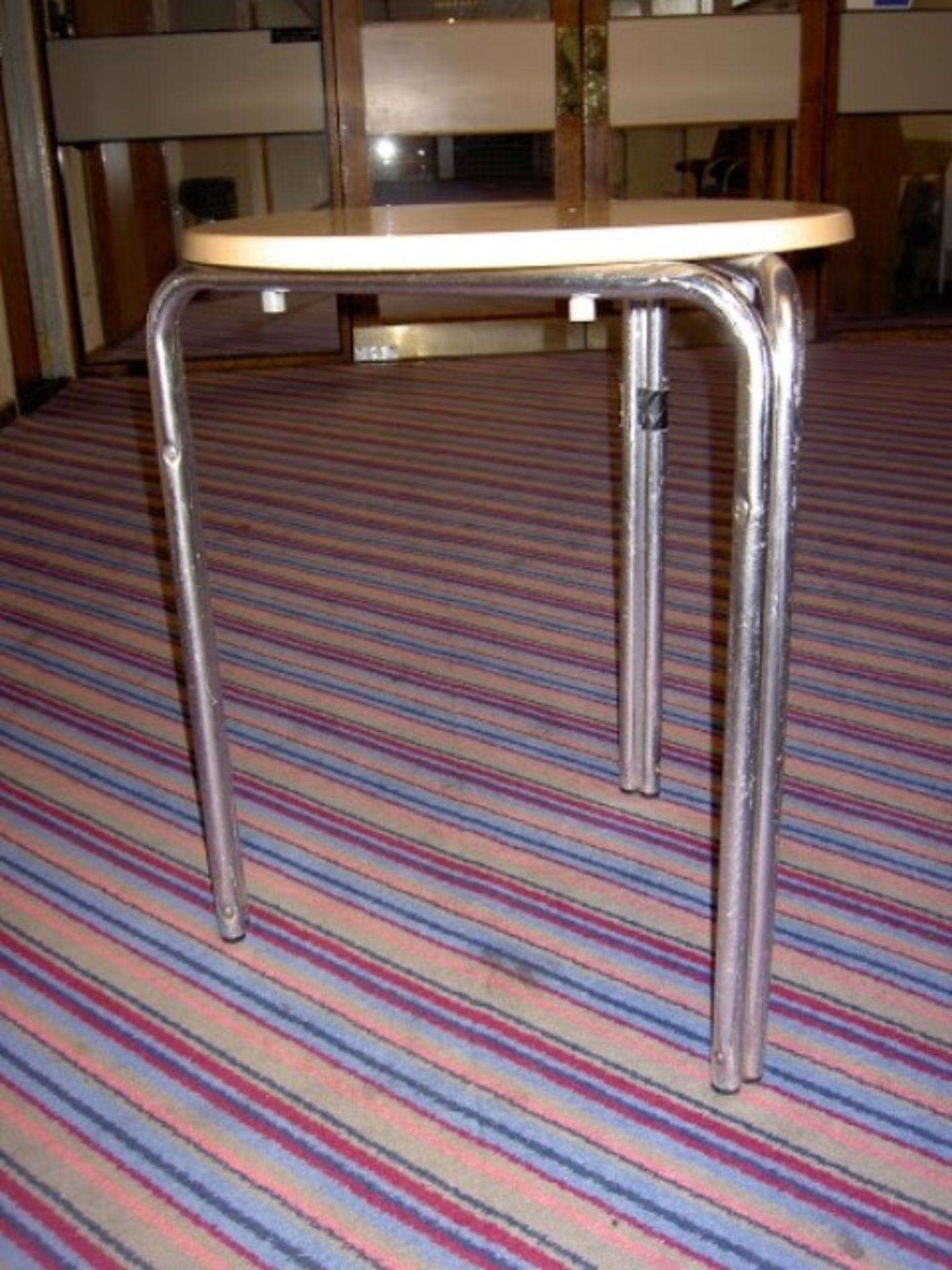 Five sapele 2' diameter chrome framed tables (Please note: Images have been provided as a guide only - Image 2 of 2