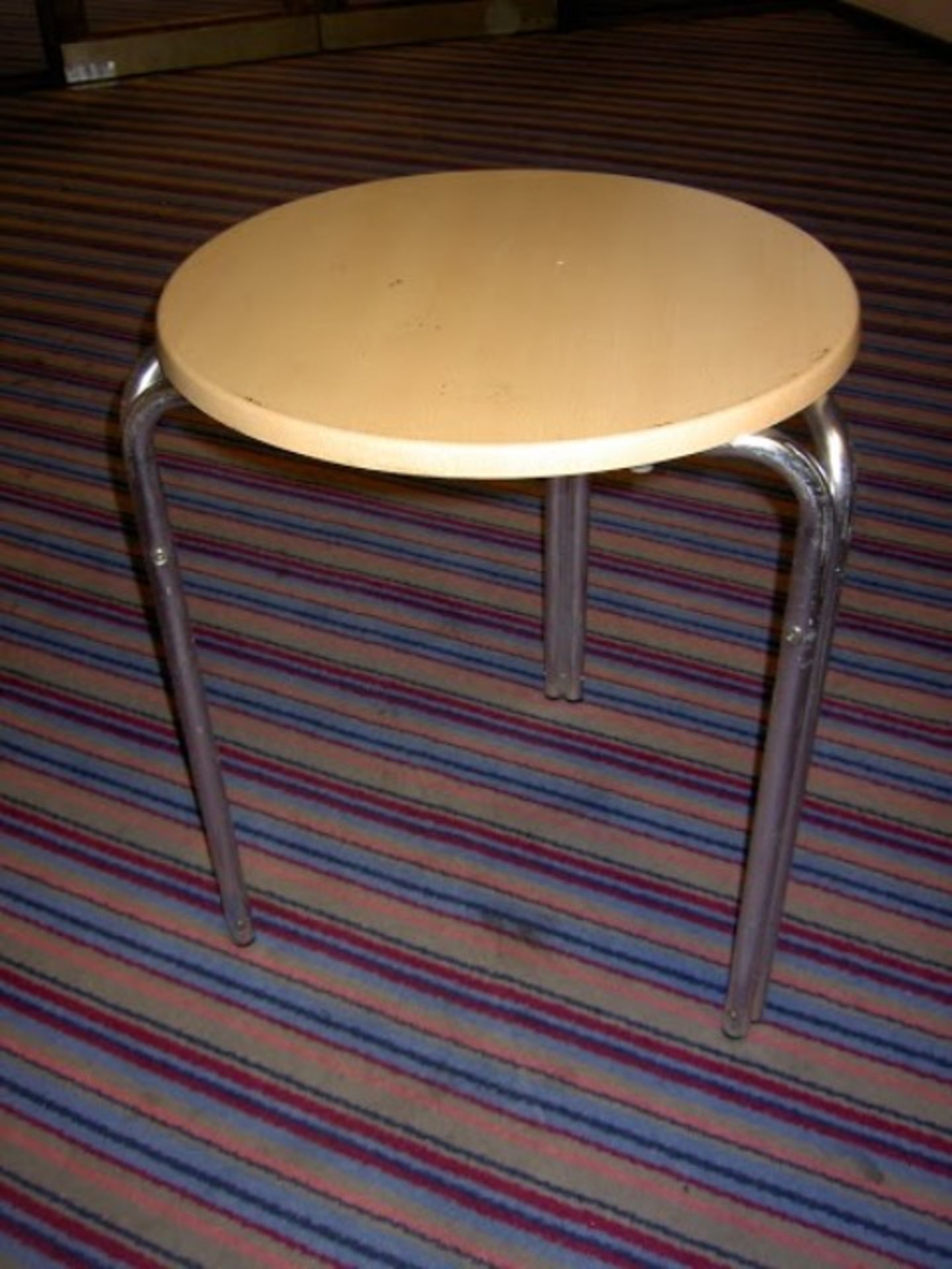 Five sapele 2' diameter chrome framed tables (Please note: Images have been provided as a guide only