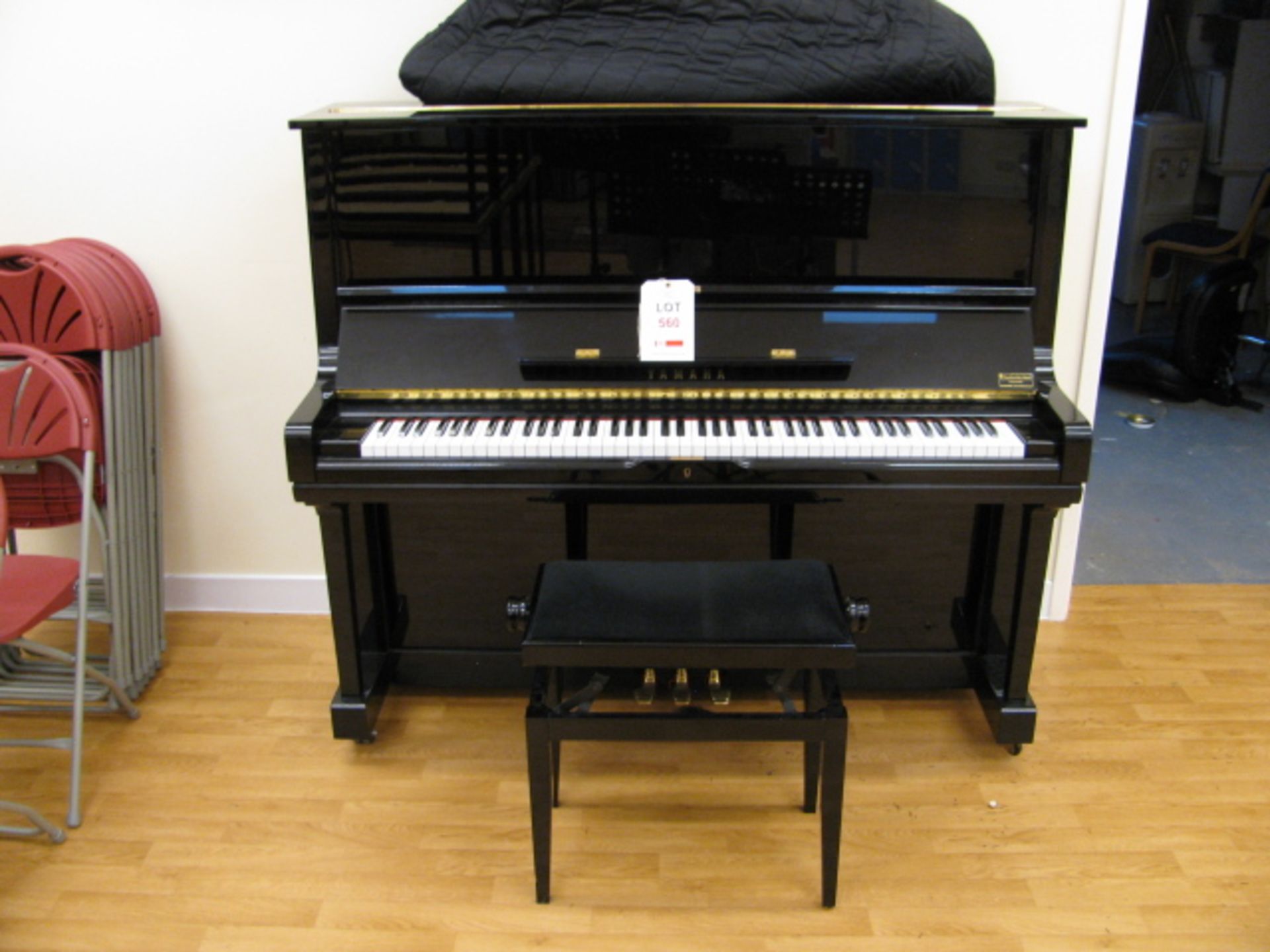 Yamaha No. U3 black upright piano Serial No. G1332402 with stool