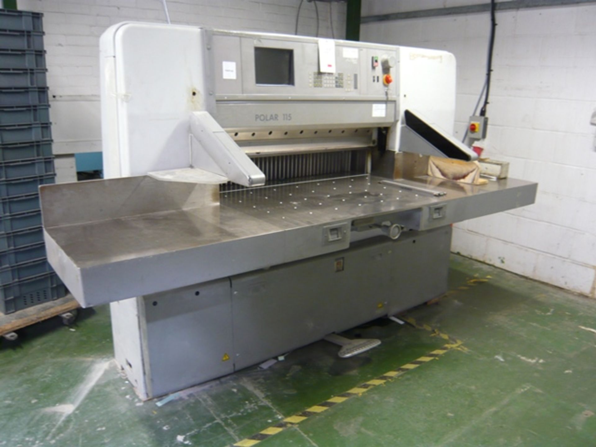 Polar Mohr model 115E programmable guillotine, with 3 part divided back gauge, Air float tables to