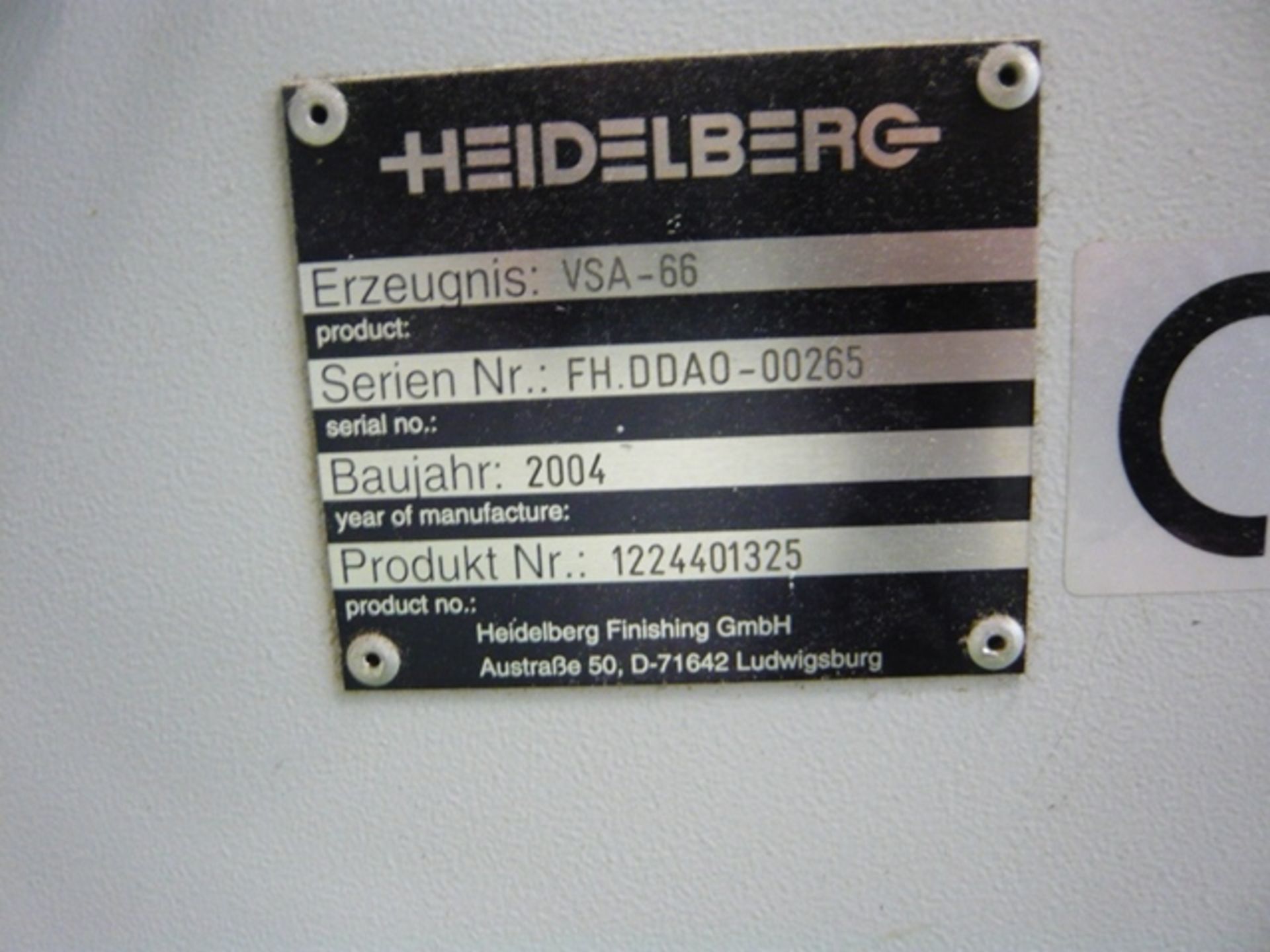 Heidelberg model VSA-66 stacking delivery unit, Serial No. FH-DDA0-00265 Product No. 12244011325 ( - Image 2 of 2