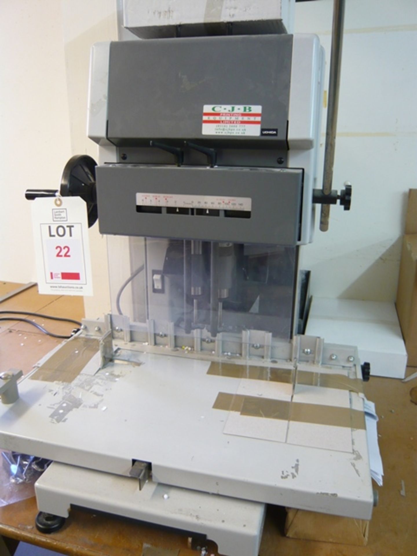 Uchida 2 spindle desktop paper drilling machine, Model VS-200, Serial No. 0603009