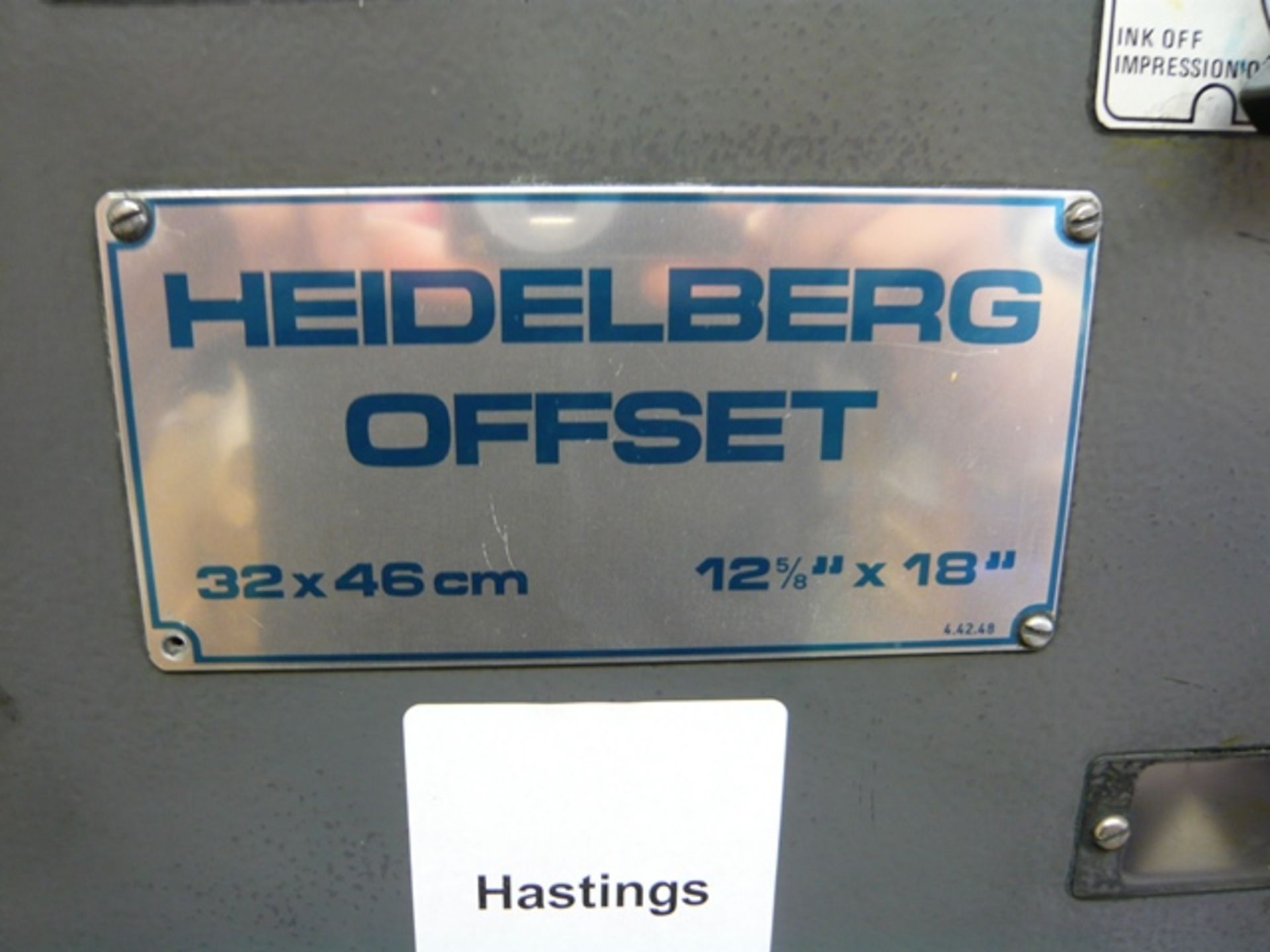 Heidelberg Offset 12 5/8 x 18" type GTO 46 single colour offset litho press No. 671978N. NB: This - Image 3 of 3