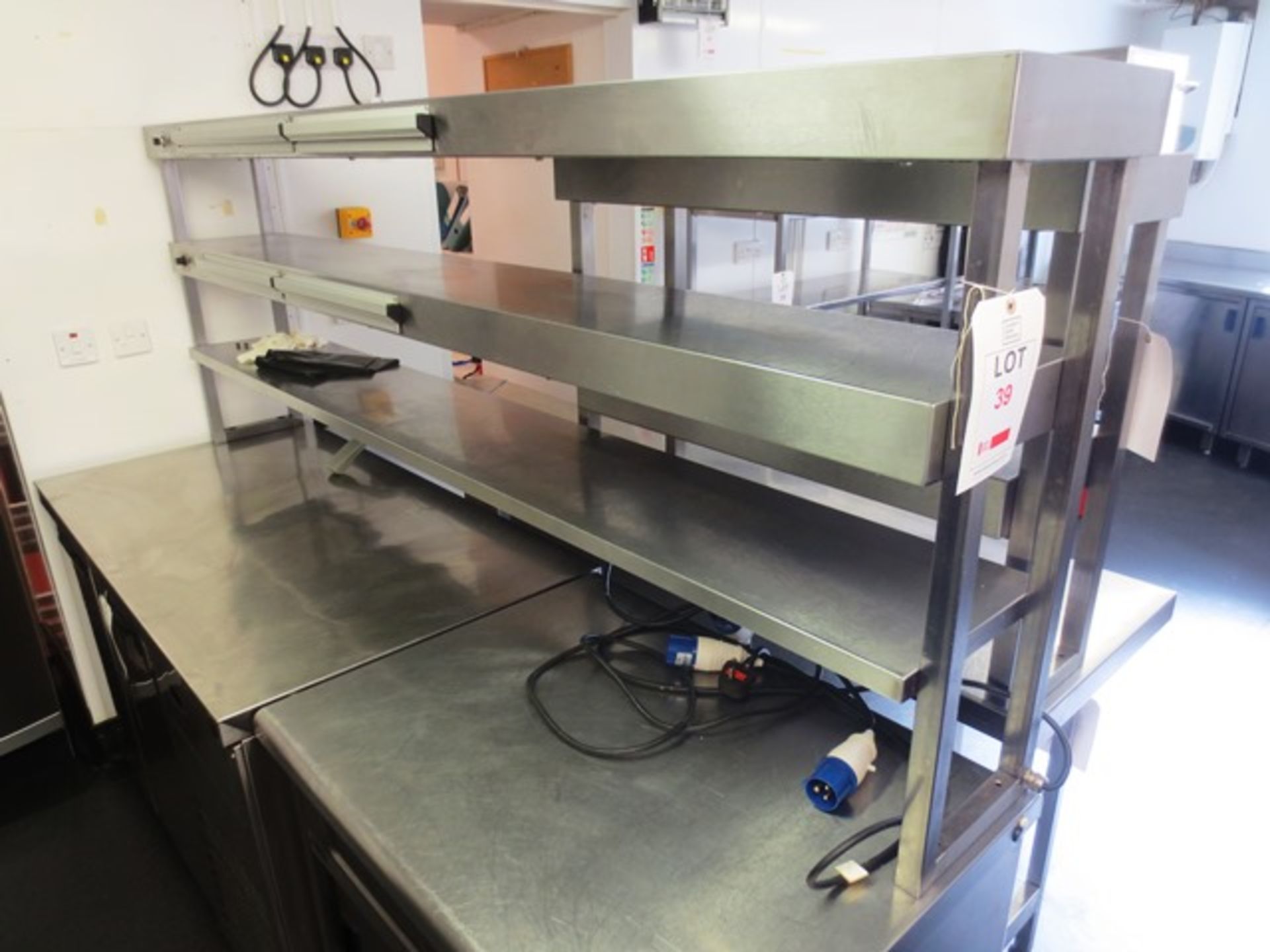 Stainless steel 3 tier counter top pass, 2 tiers including halogen warming lamps (240v), approx