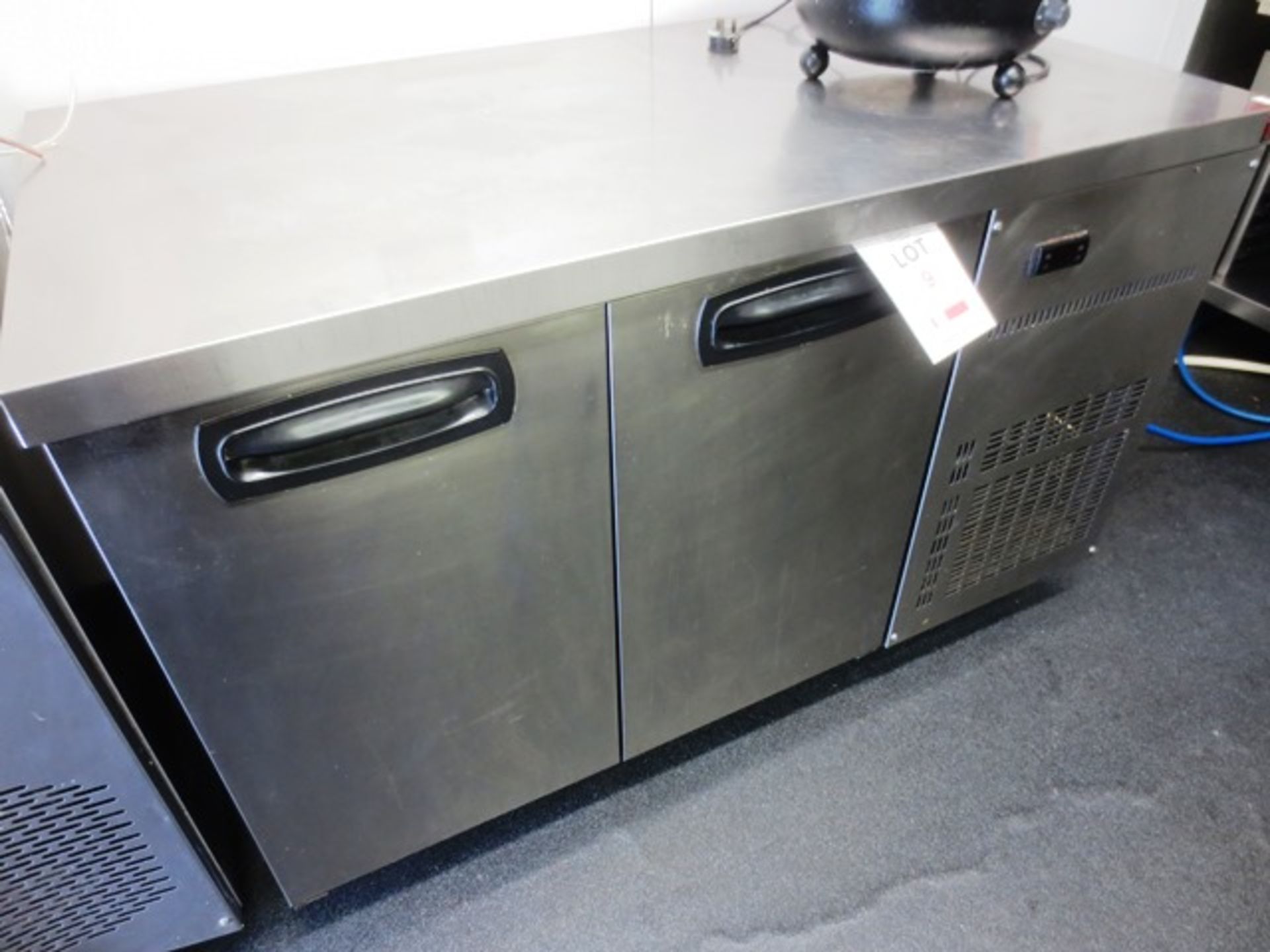 Stainless steel double door refridgerated counter unit (240v), approx dimensions: 1350 x 700mm