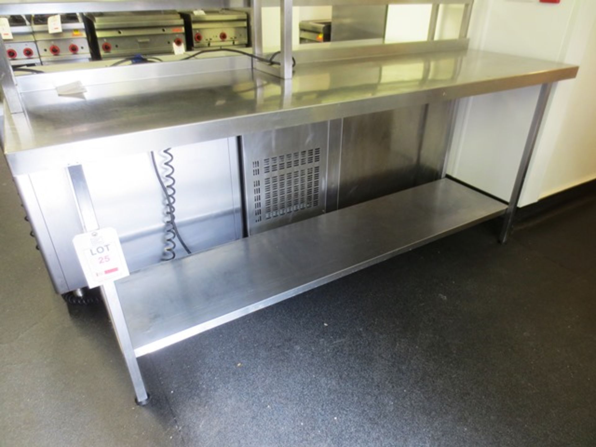 Stainless steel table with under counter shelf, approx dimensions: 2100 x 600mm