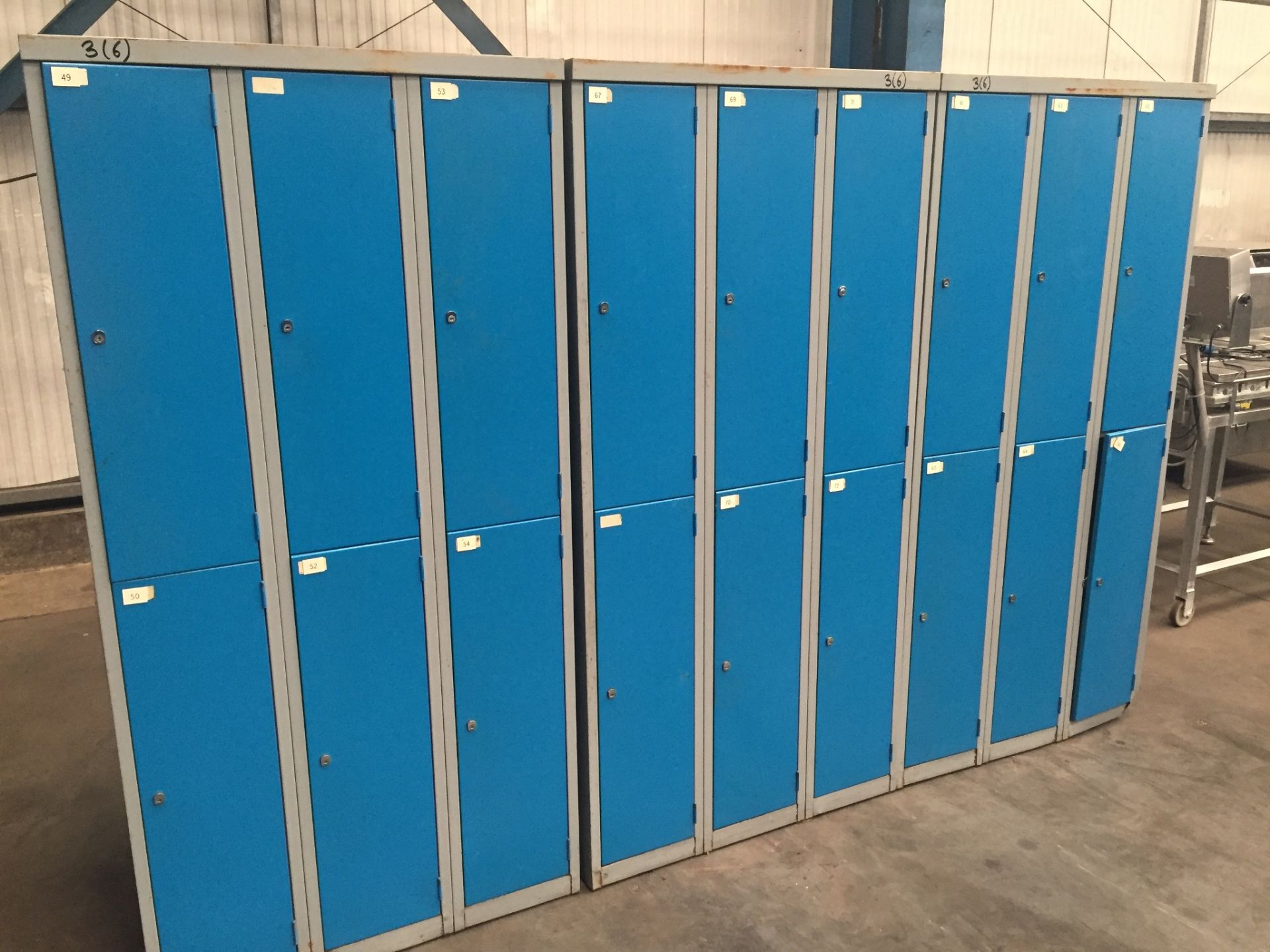 3 x lockers, each with 6 compartments, dimensions: 1800 H x 900 W x 460 Lift out charge to be