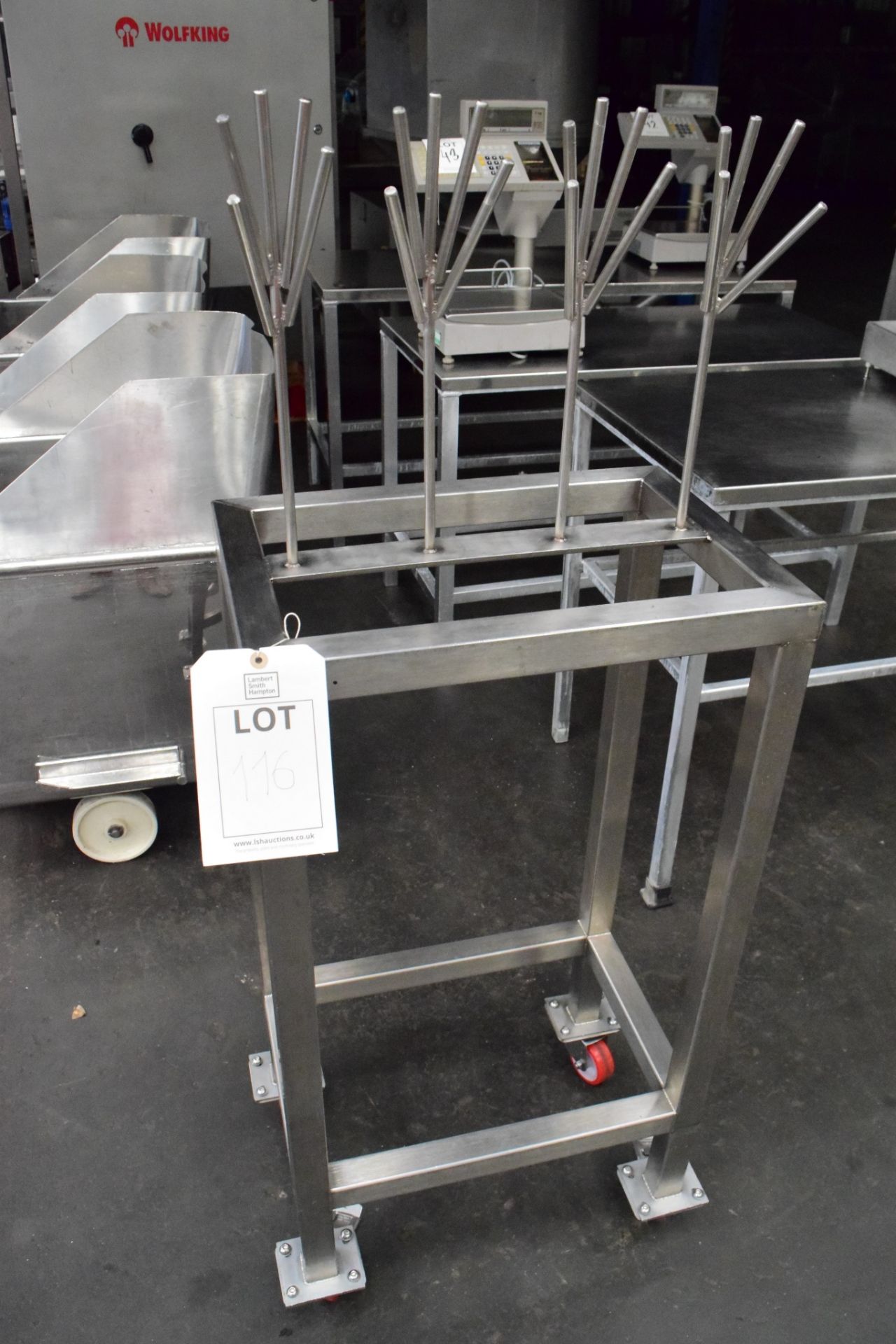 stainless steel glove holder, on wheels 50 x 350 x 1400 H Lift out charge to be applied: £5 plus