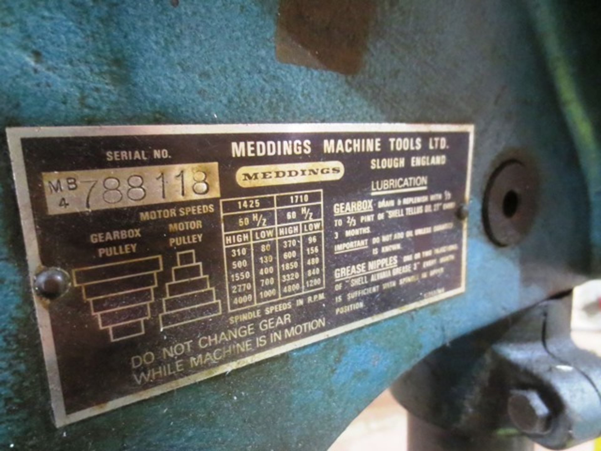 Meddings bench drill, mounted on table, serial no: 788118 (3 phase) - Image 2 of 2