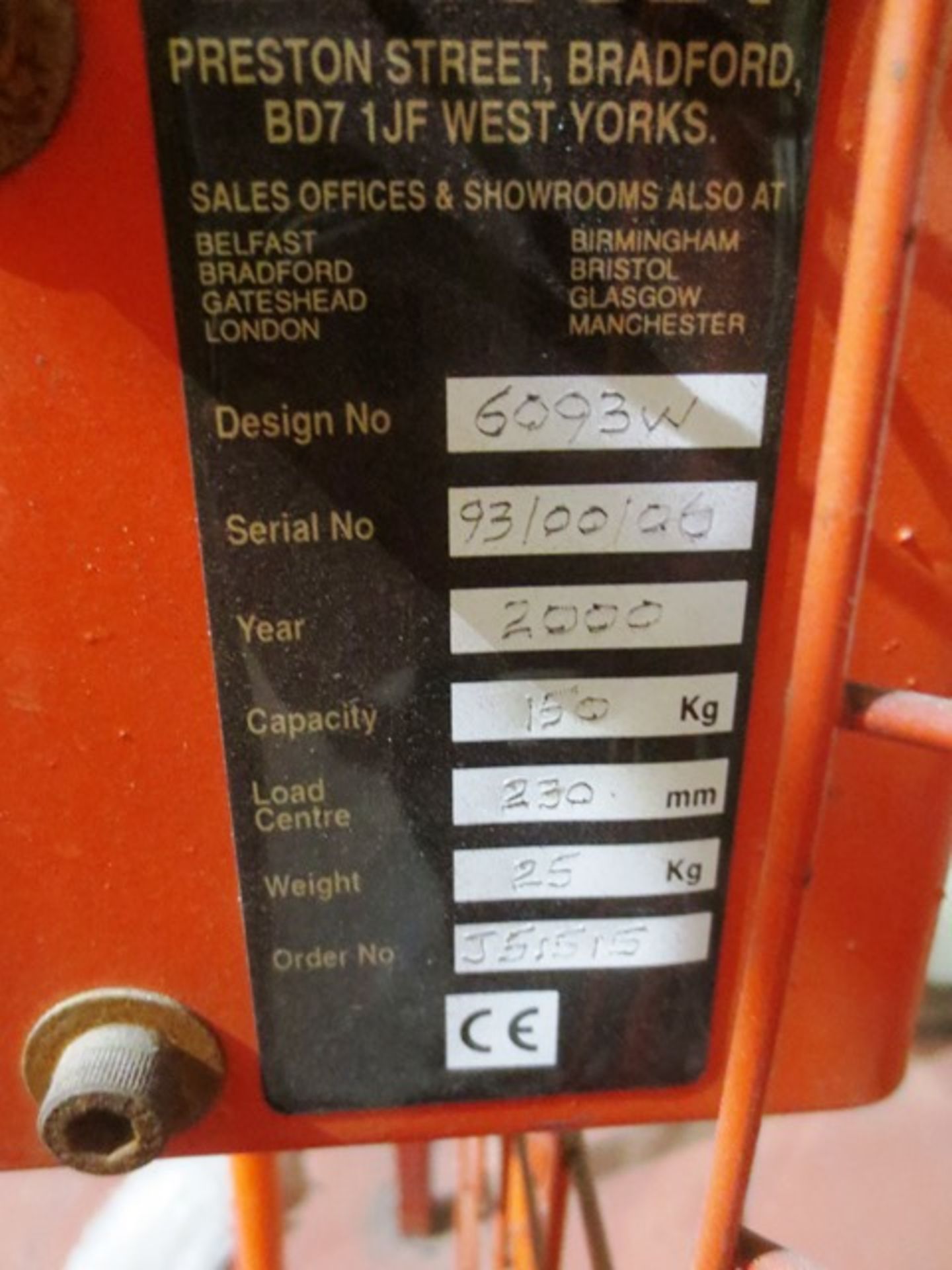 Slingsby 5093W, 150kg max capacity winch stacker, max height 250mm, serial no: 93/00/06 (2000) ( - Image 2 of 2