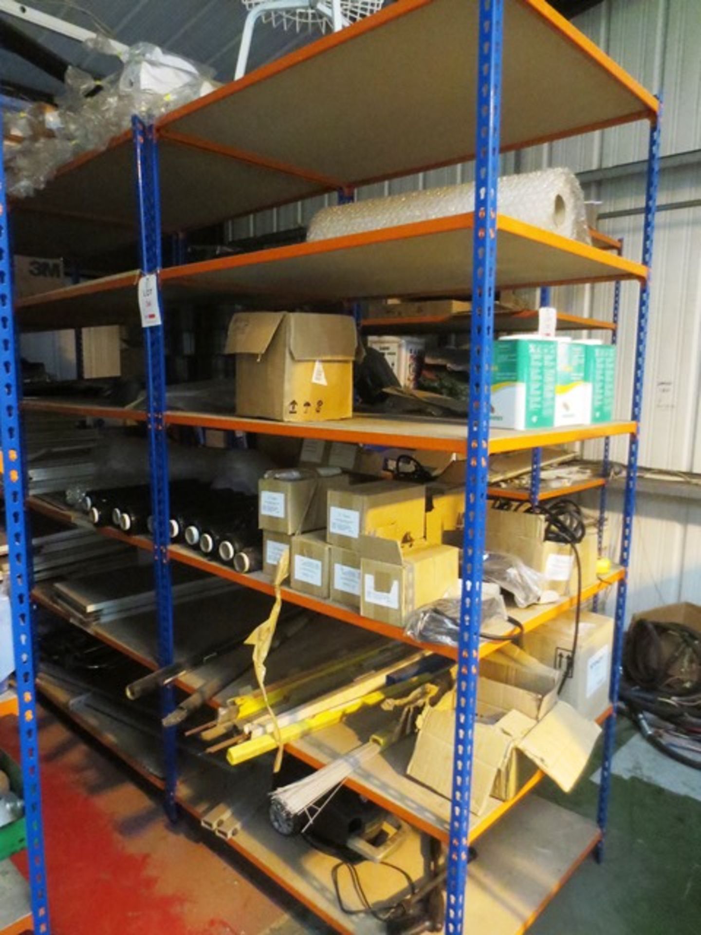 Two bays of adjustable boltless stores racking, approx 1200 x 2400mm per bay (excludes all