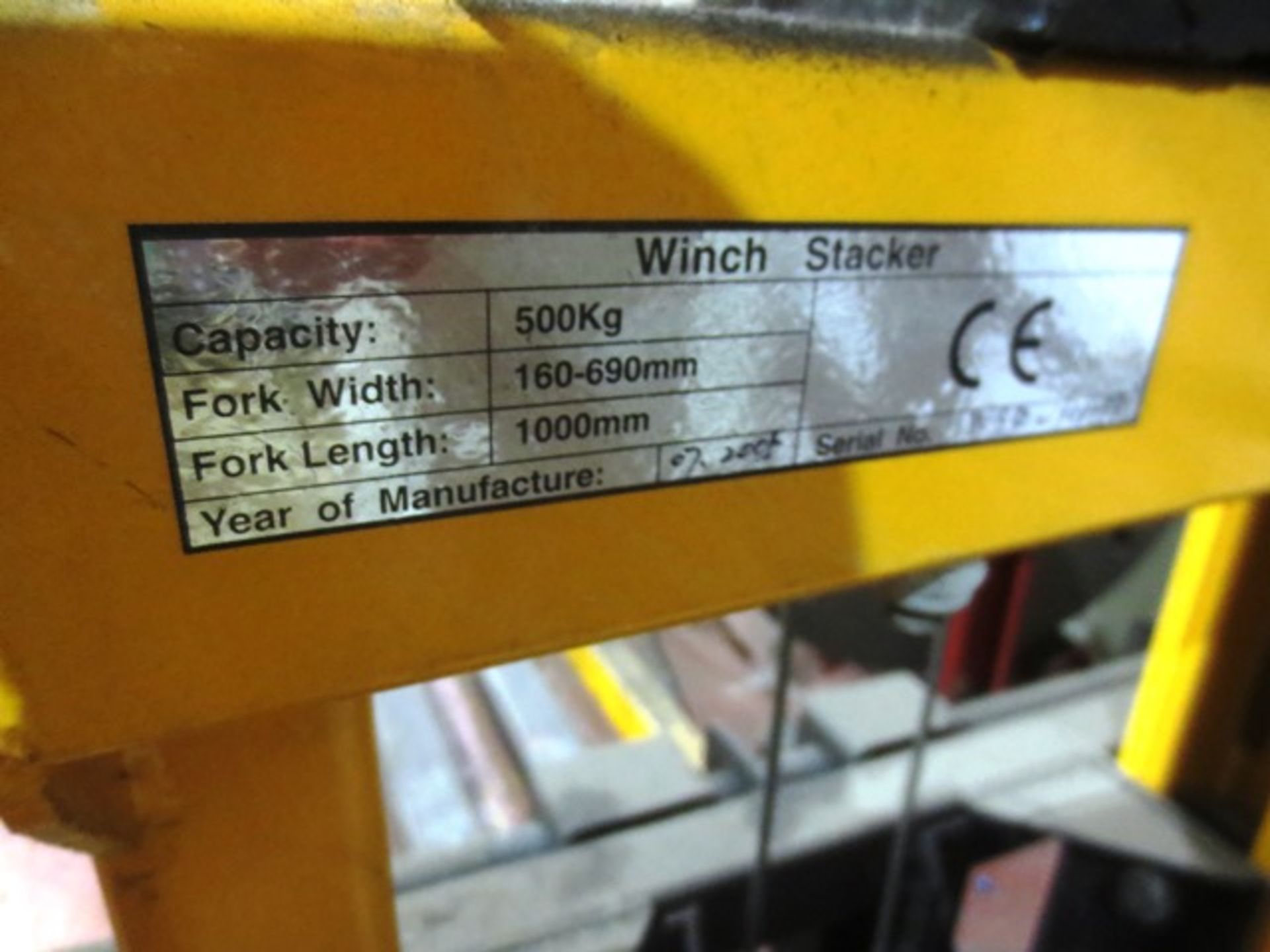 W and J 500kg max capaity, winch stacker, max height 1500mm, serial no: WSG 101099 (2005) (Please - Image 4 of 4