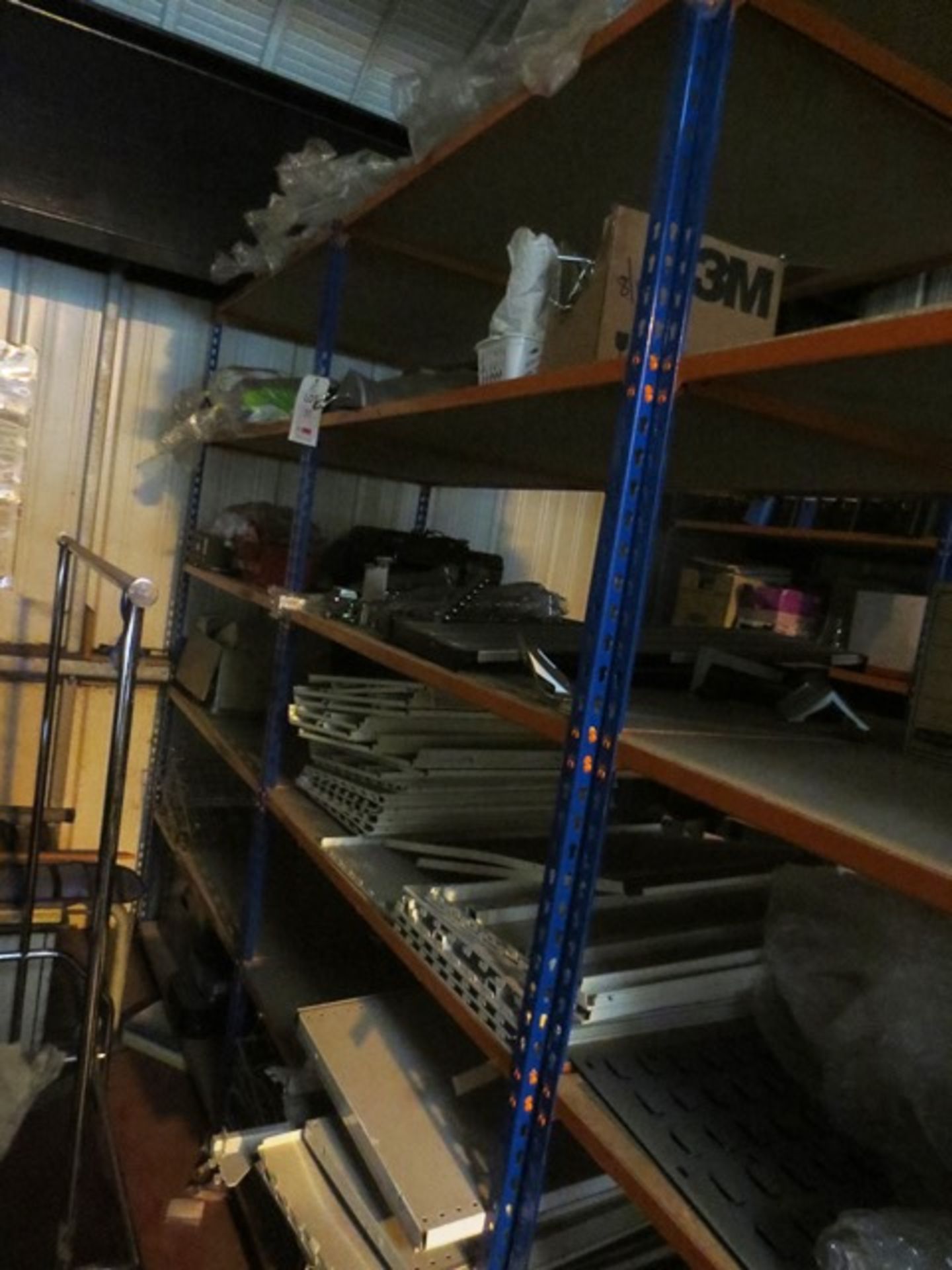 Two bays of adjustable boltless stores racking, approx 1200 x 2400mm per bay (excludes all