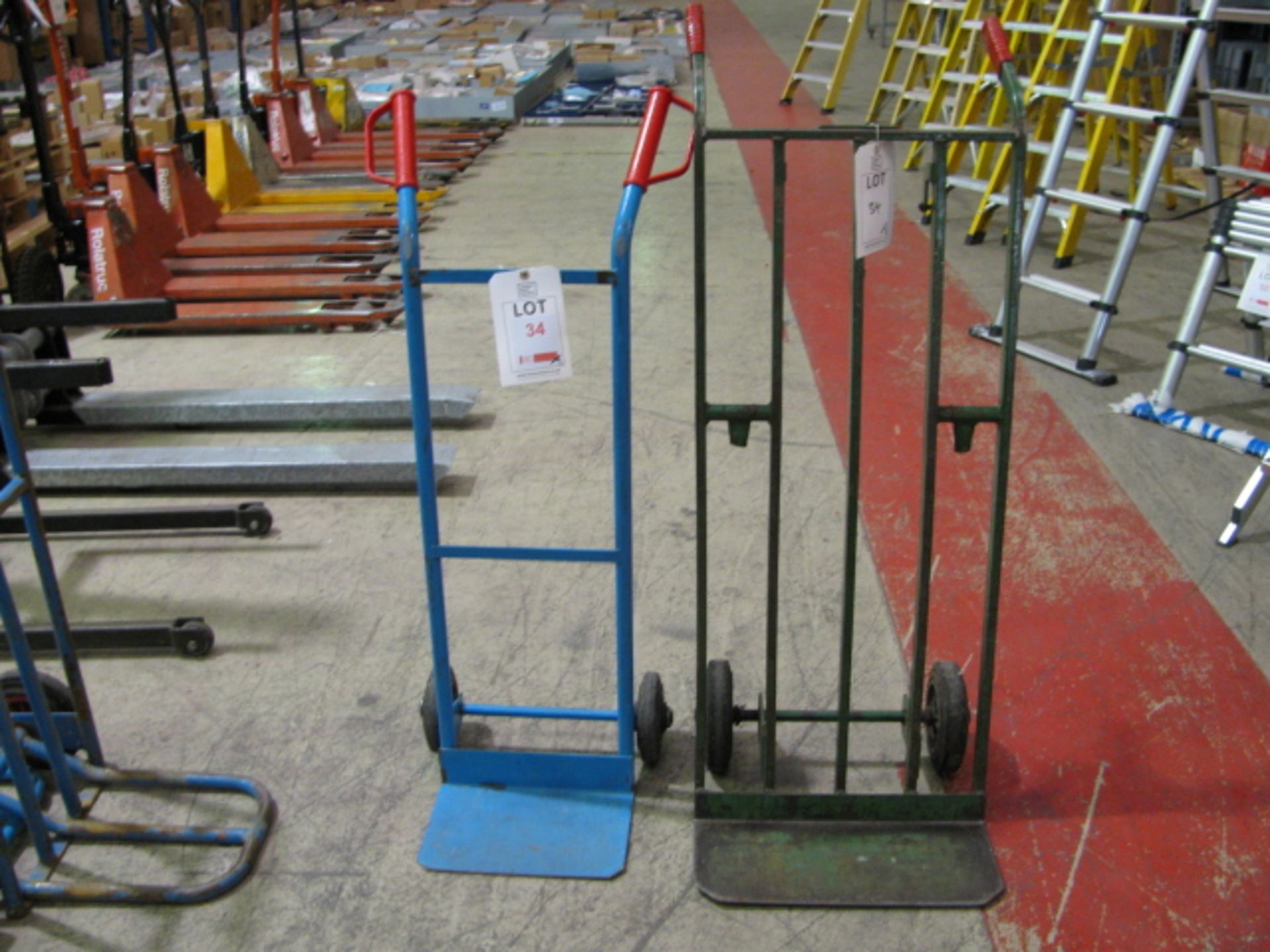 2 steel framed sack trucks