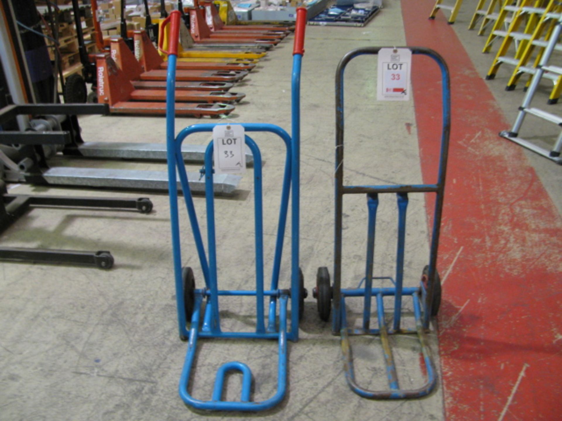 2 steel framed sack trucks