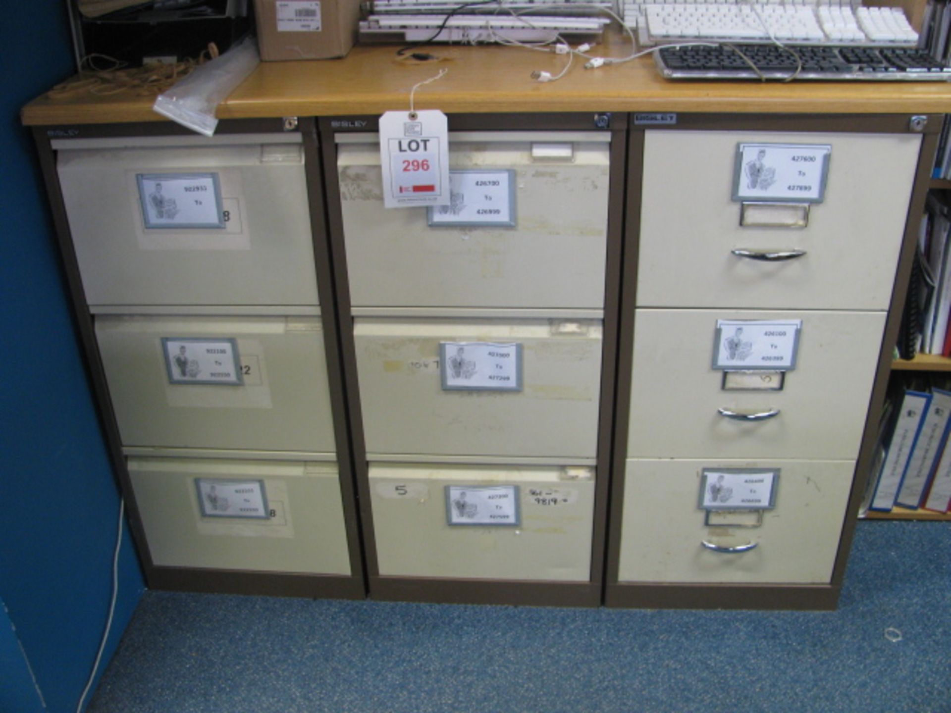 3 steel 3-drawer filing cabinets