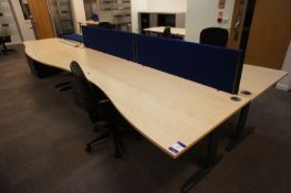 Bank 6 maple effect ergonomic Desks, 1600mm x 1000