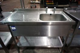 Stainless steel single bowl Sink Unit, 1200mm x 600mm