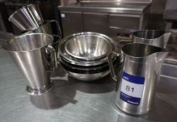 Various stainless steel Measuring Jugs, Bowls, etc