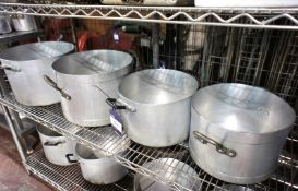 4 various large aluminium Cooking Pots, to shelf