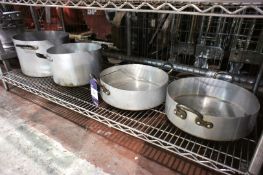 4 various large aluminium Cooking Pots, to shelf