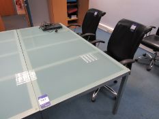 Glass topped Table, 1800mm x 850mm with 2 leather