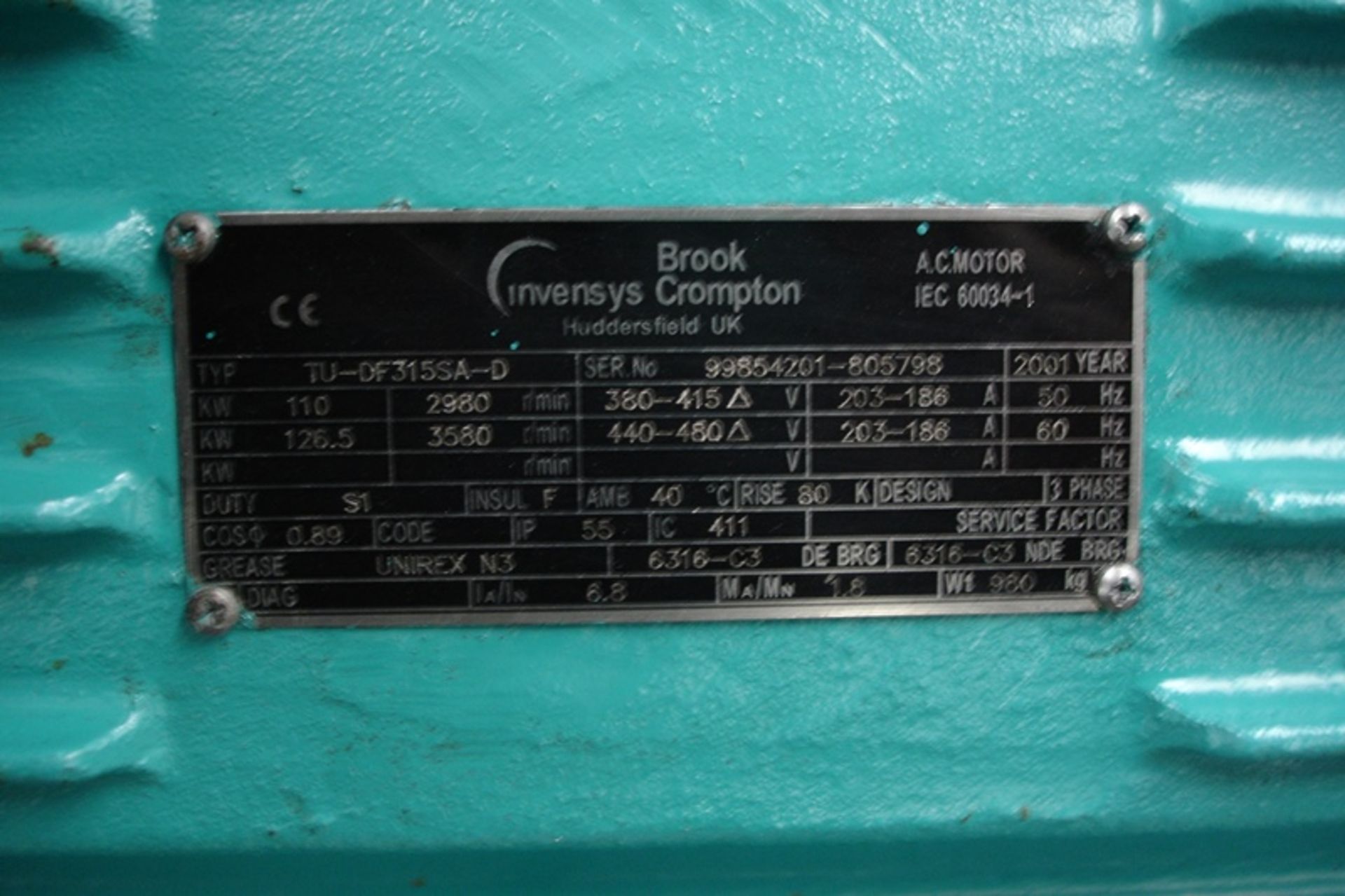 Brook Crompton 110kw Motor - Image 2 of 2