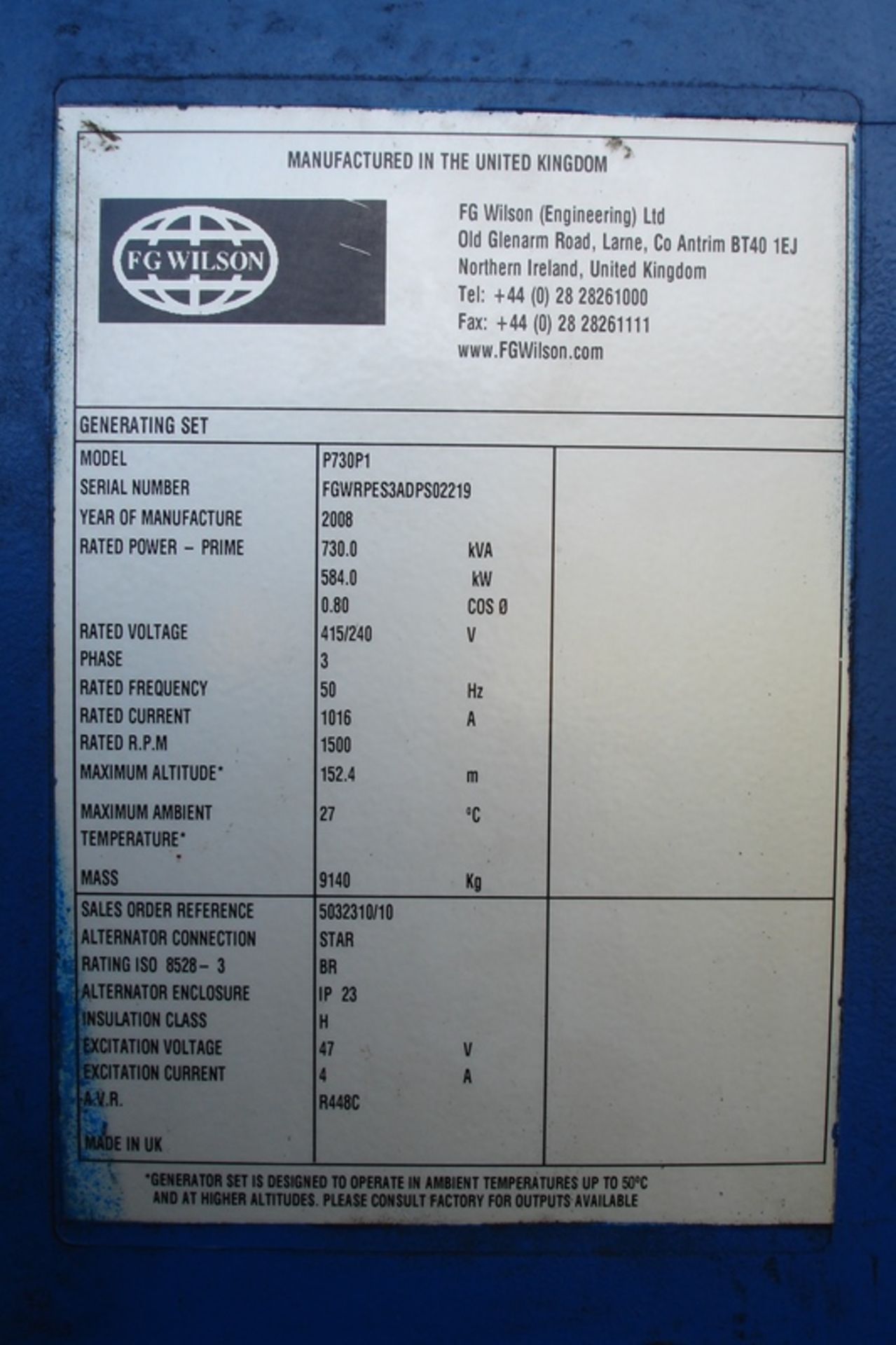 F G Wilson 730 KVA Generator - Image 7 of 7