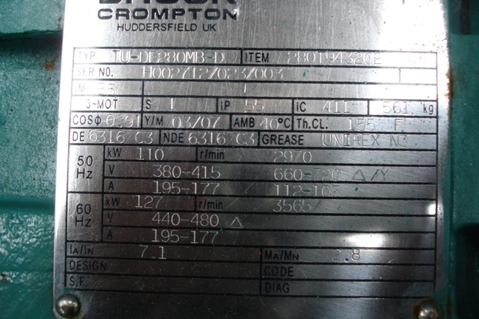 Brook Crompton 110kw Motor - Image 2 of 2